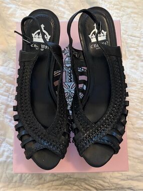 Crown Vintage Black Braided Slingback Heeled Sandals - SZ 8.5 New in Box